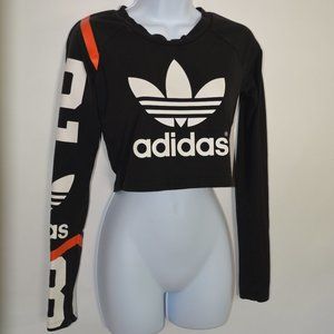 Adidas black crop top with red and white designs